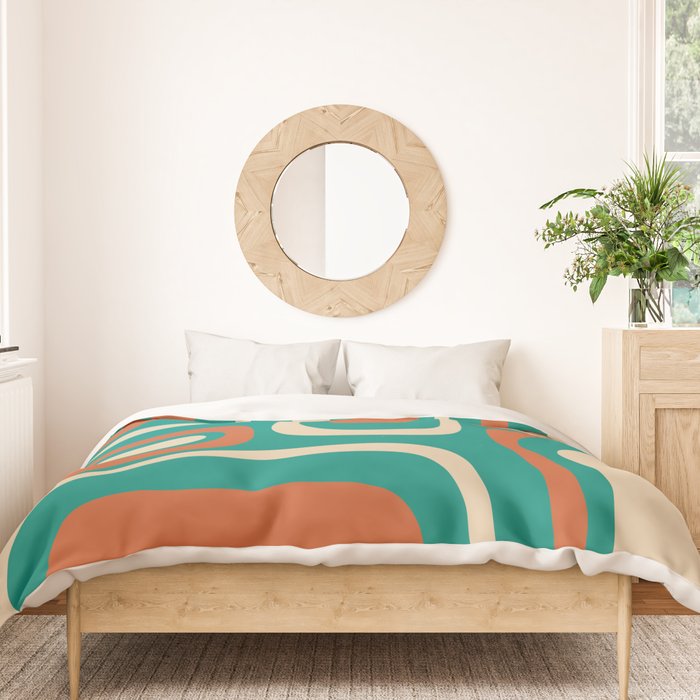 Palm Springs Midcentury Modern Abstract Pattern in Mid Mod Orange, Beige, and Turquoise Duvet Cover Gallery Image 3