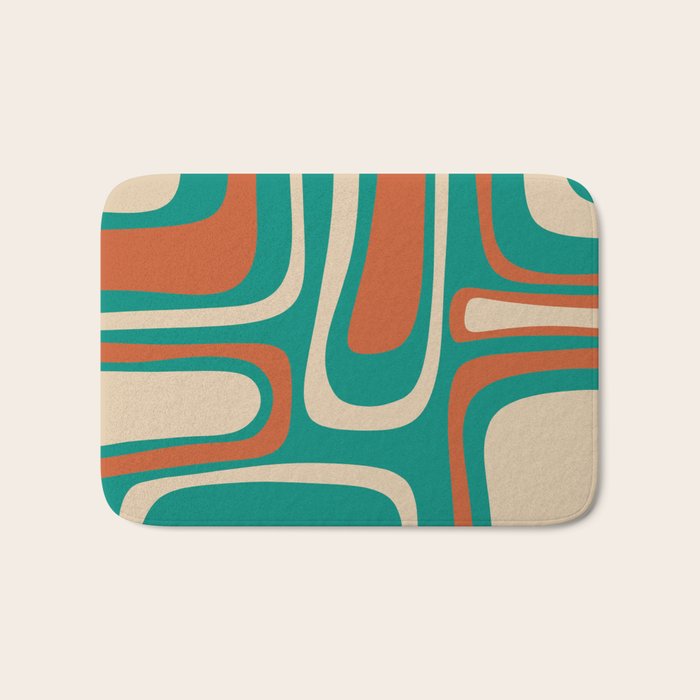 Palm Springs Midcentury Modern Abstract Pattern in Mid Mod Orange, Beige, and Turquoise Bath Mat Gallery Image 1