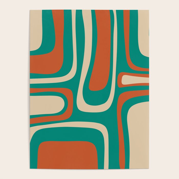 Palm Springs Midcentury Modern Abstract Pattern in Mid Mod Orange, Beige, and Turquoise Poster Gallery Image 1