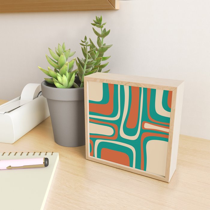 Palm Springs Midcentury Modern Abstract Pattern in Mid Mod Orange, Beige, and Turquoise Mini Art Print Gallery Image 2