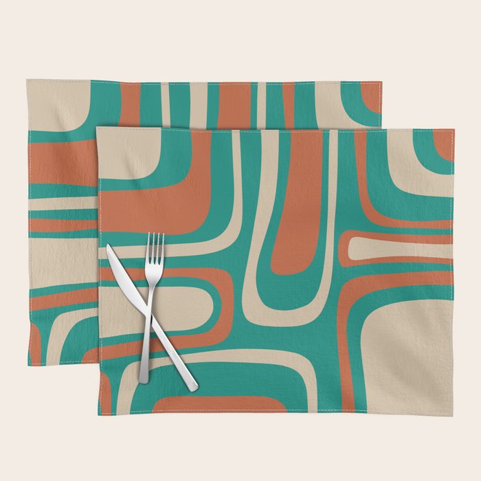 Palm Springs Midcentury Modern Abstract Pattern in Mid Mod Orange, Beige, and Turquoise Placemat Gallery Image 1