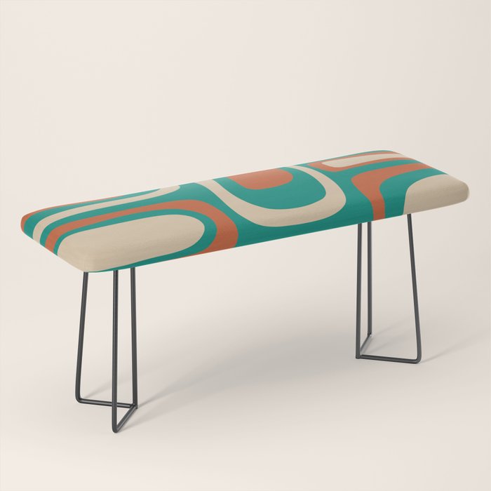 Palm Springs Midcentury Modern Abstract Pattern in Mid Mod Orange, Beige, and Turquoise Bench Gallery Image 1