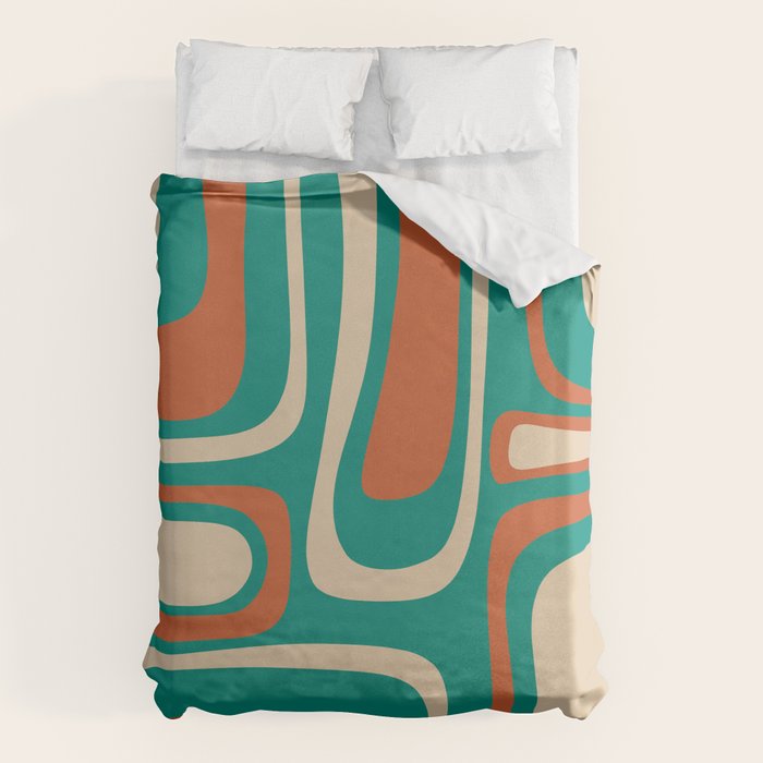 Palm Springs Midcentury Modern Abstract Pattern in Mid Mod Orange, Beige, and Turquoise Duvet Cover Gallery Image 1