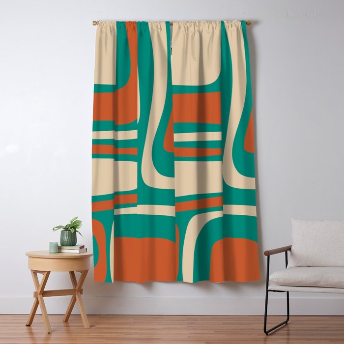 Palm Springs Midcentury Modern Abstract Pattern in Mid Mod Orange, Beige, and Turquoise Window Curtain Gallery Image 5