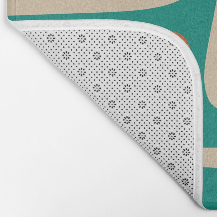 Palm Springs Midcentury Modern Abstract Pattern in Mid Mod Orange, Beige, and Turquoise Bath Mat Gallery Image 2