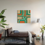 Palm Springs Midcentury Modern Abstract Pattern in Mid Mod Orange, Beige, and Turquoise Wood Wall Art Gallery Image 2