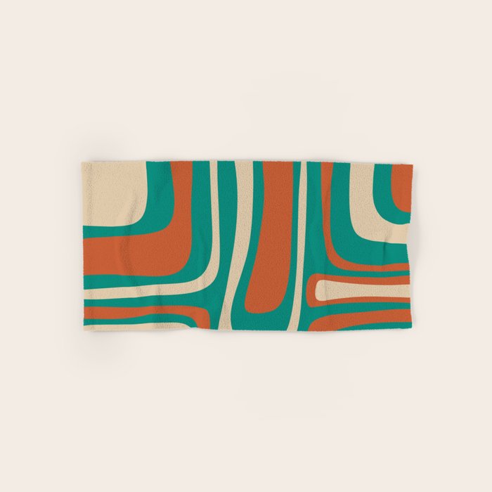 Palm Springs Midcentury Modern Abstract Pattern in Mid Mod Orange, Beige, and Turquoise Bath Towel Gallery Image 1