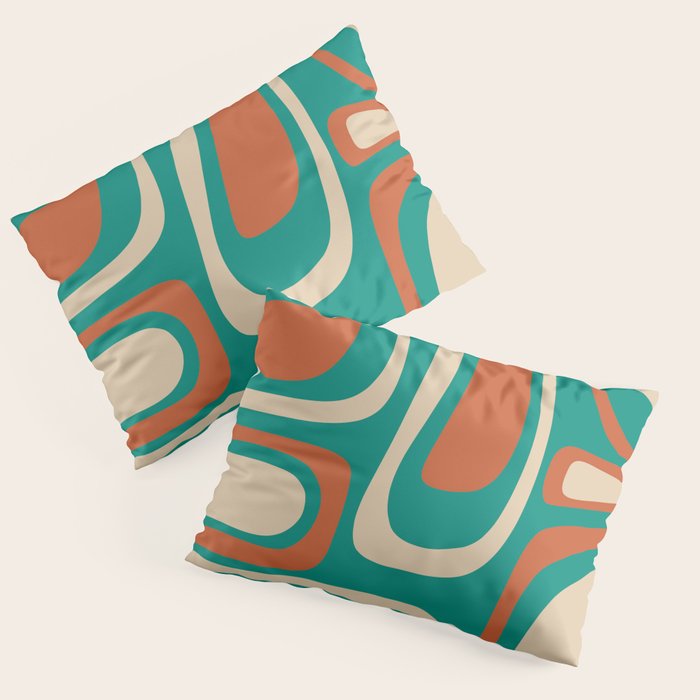 Palm Springs Midcentury Modern Abstract Pattern in Mid Mod Orange, Beige, and Turquoise Pillow Sham Gallery Image 1