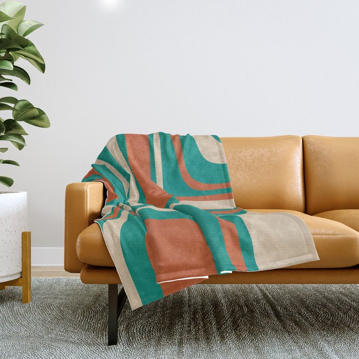 Palm Springs Midcentury Modern Abstract Pattern in Mid Mod Orange, Beige, and Turquoise Throw Blanket Gallery Image 1