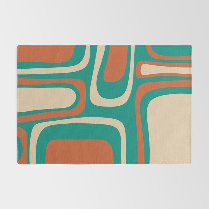 Palm Springs Midcentury Modern Abstract Pattern in Mid Mod Orange, Beige, and Turquoise Rug Gallery Image 2