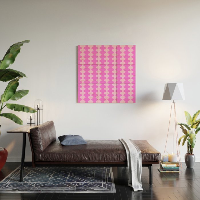 Vivid Pink Ogee A-Go-Go Retro Pop Abstract Wavy Stripe Pattern Wood Wall Art Gallery Image 2