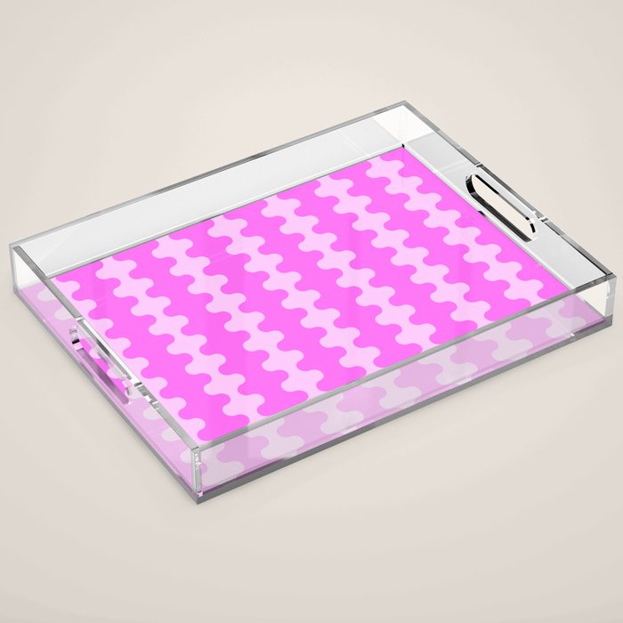 Vivid Pink Ogee A-Go-Go Retro Pop Abstract Wavy Stripe Pattern Acrylic Tray Gallery Image 1