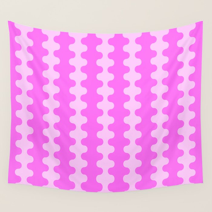 Vivid Pink Ogee A-Go-Go Retro Pop Abstract Wavy Stripe Pattern Wall Tapestry Gallery Image 4