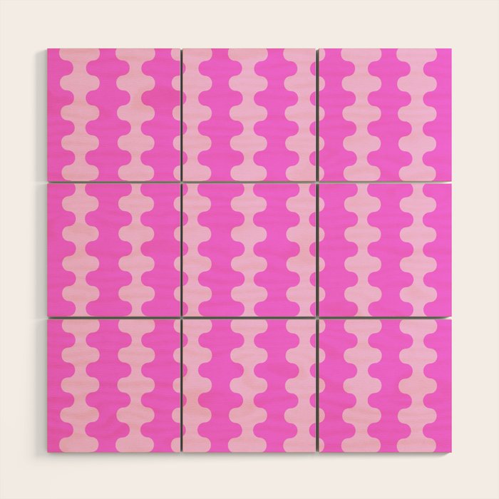 Vivid Pink Ogee A-Go-Go Retro Pop Abstract Wavy Stripe Pattern Wood Wall Art Gallery Image 1