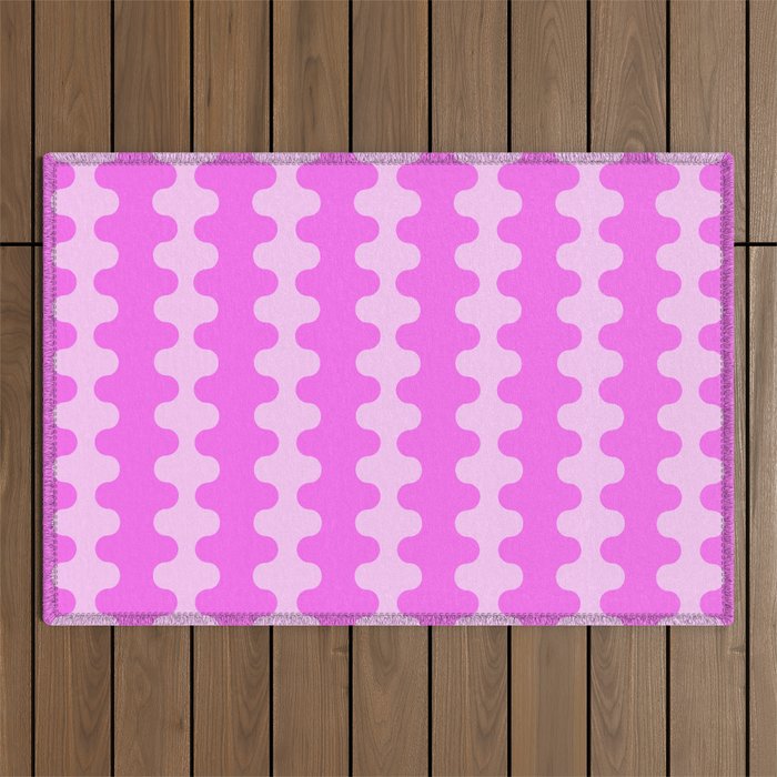 Vivid Pink Ogee A-Go-Go Retro Pop Abstract Wavy Stripe Pattern Outdoor Rug Gallery Image 1