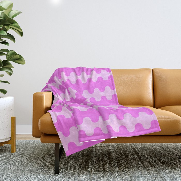Vivid Pink Ogee A-Go-Go Retro Pop Abstract Wavy Stripe Pattern Throw Blanket Gallery Image 1