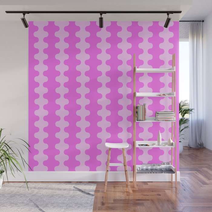Vivid Pink Ogee A-Go-Go Retro Pop Abstract Wavy Stripe Pattern Wall Mural Gallery Image 1