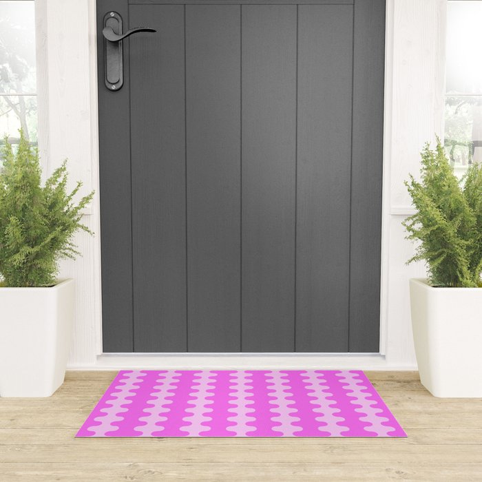 Vivid Pink Ogee A-Go-Go Retro Pop Abstract Wavy Stripe Pattern Welcome Mat Gallery Image 3