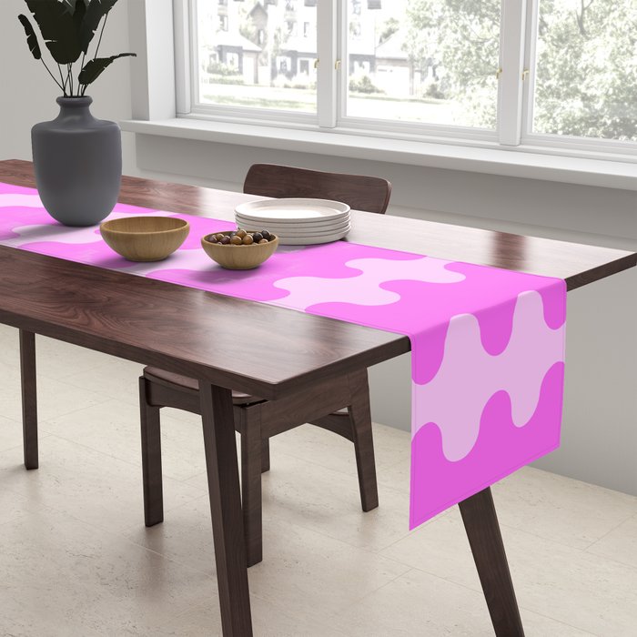 Vivid Pink Ogee A-Go-Go Retro Pop Abstract Wavy Stripe Pattern Table Runner Gallery Image 2