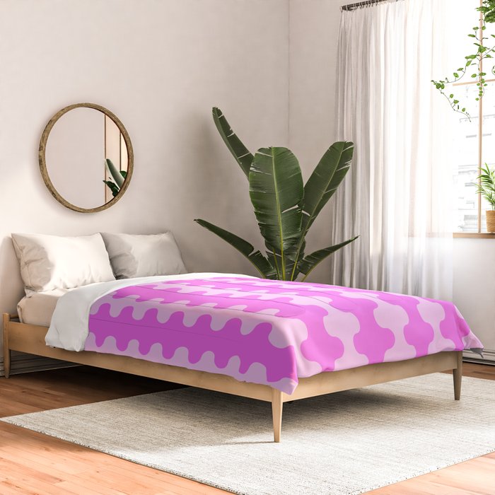 Vivid Pink Ogee A-Go-Go Retro Pop Abstract Wavy Stripe Pattern Comforter Gallery Image 2