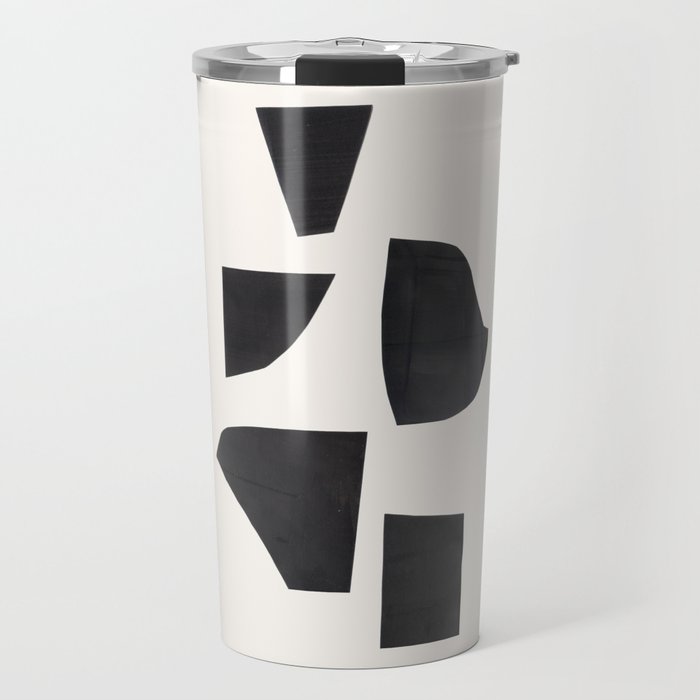 Bump & Kiss Minimalist Modern Mid Century Black Organic Shapes Pattern Paper Collage Travel Mug Gallery Image 1