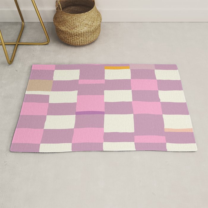 Summer check handdrawn purple Rug Gallery Image 1