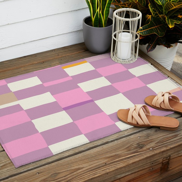 Summer check handdrawn purple Outdoor Rug Gallery Image 2