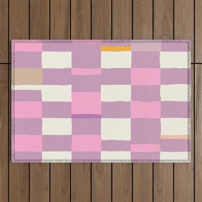 Summer check handdrawn purple Outdoor Rug Gallery Image 1