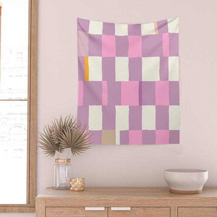 Summer check handdrawn purple Wall Tapestry Gallery Image 2