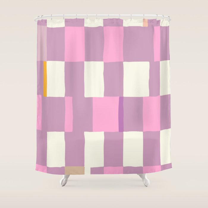 Summer check handdrawn purple Shower Curtain Gallery Image 1