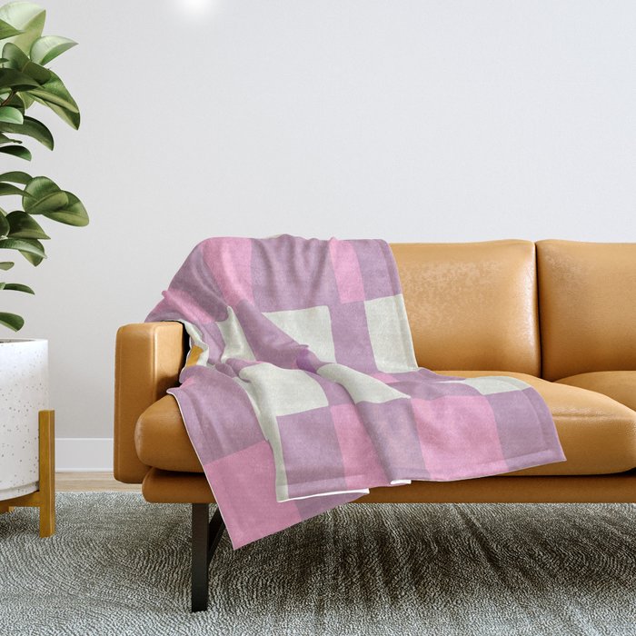 Summer check handdrawn purple Throw Blanket Gallery Image 1