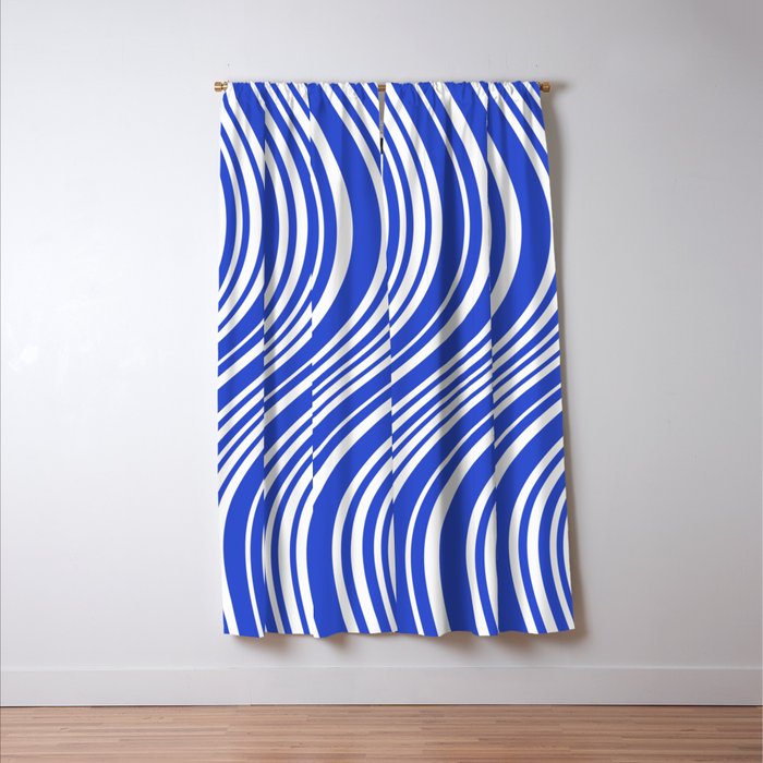  Wavy Stripes XXXIV - Bright Blue Window Curtain Gallery Image 3