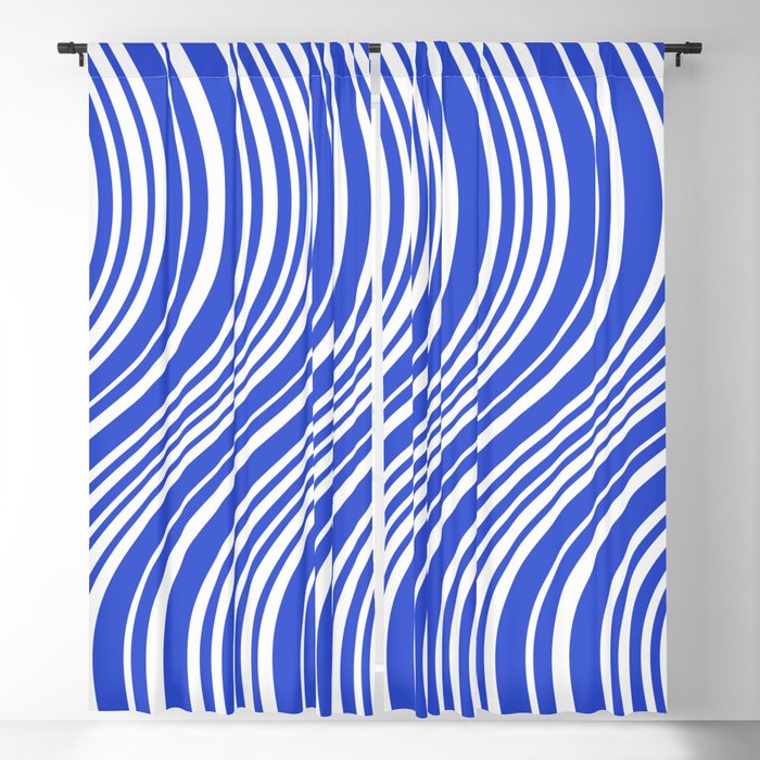 Wavy Stripes XXXIV - Bright Blue Window Curtain Gallery Image 1