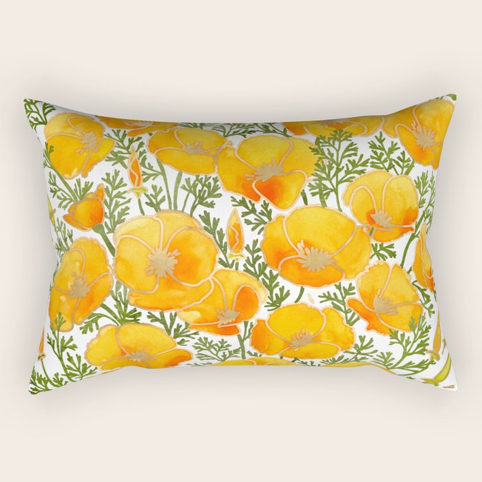Gold watercolor California poppies Rectangular Pillow Gallery Image 1