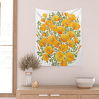 Gold watercolor California poppies Wall Tapestry Gallery Image 2