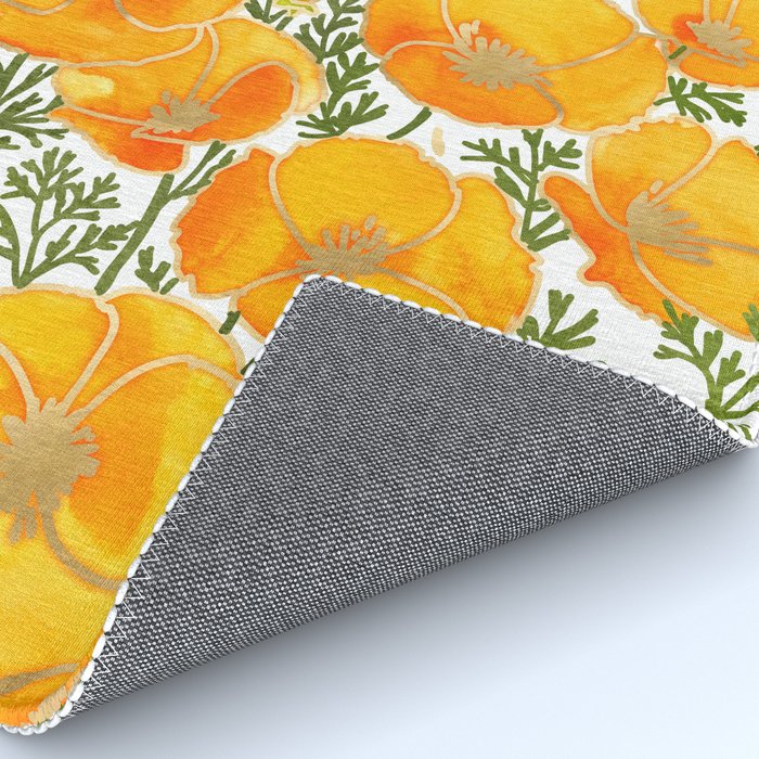 Gold watercolor California poppies Rug Gallery Image 4