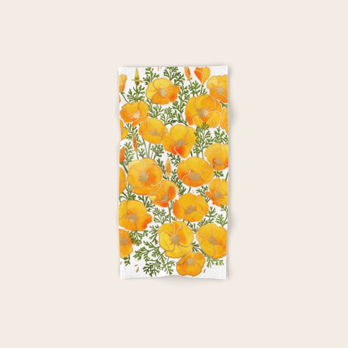 Gold watercolor California poppies Bath Towel Gallery Image 1