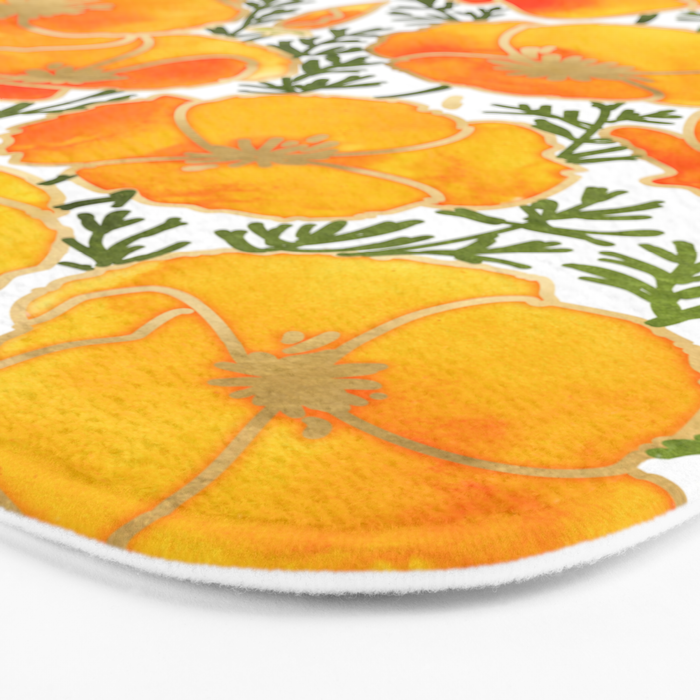 Gold watercolor California poppies Bath Mat Gallery Image 3