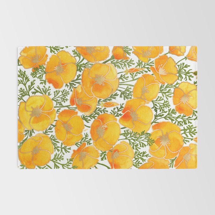 Gold watercolor California poppies Rug Gallery Image 2