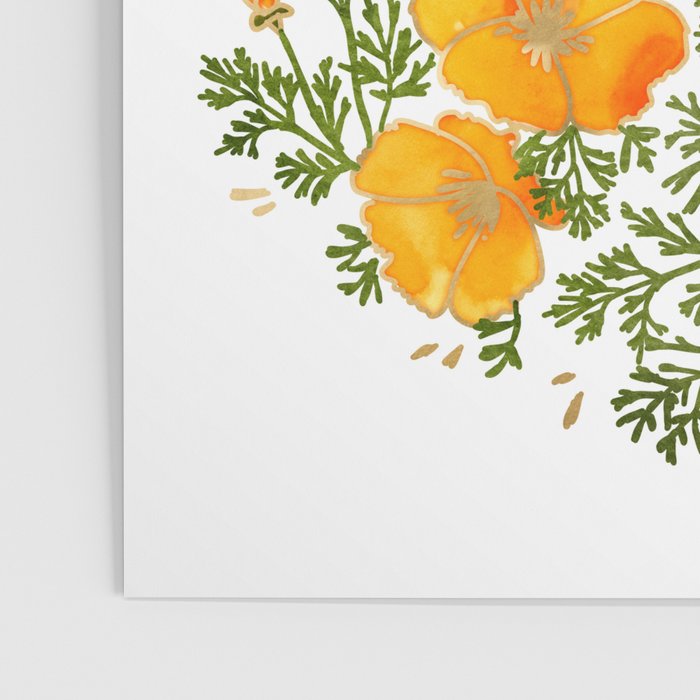 Gold watercolor California poppies Poster Gallery Image 3