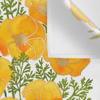 Gold watercolor California poppies Wall Tapestry Gallery Image 3