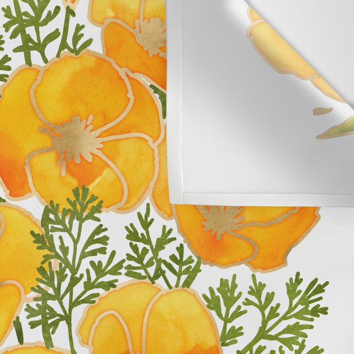 Gold watercolor California poppies Wall Tapestry Gallery Image 3