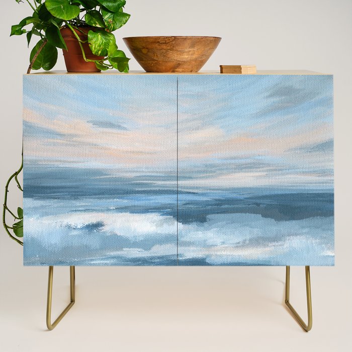 Low Tide - Blue & Coral Abstract Coastal Seascape Credenza Gallery Image 1
