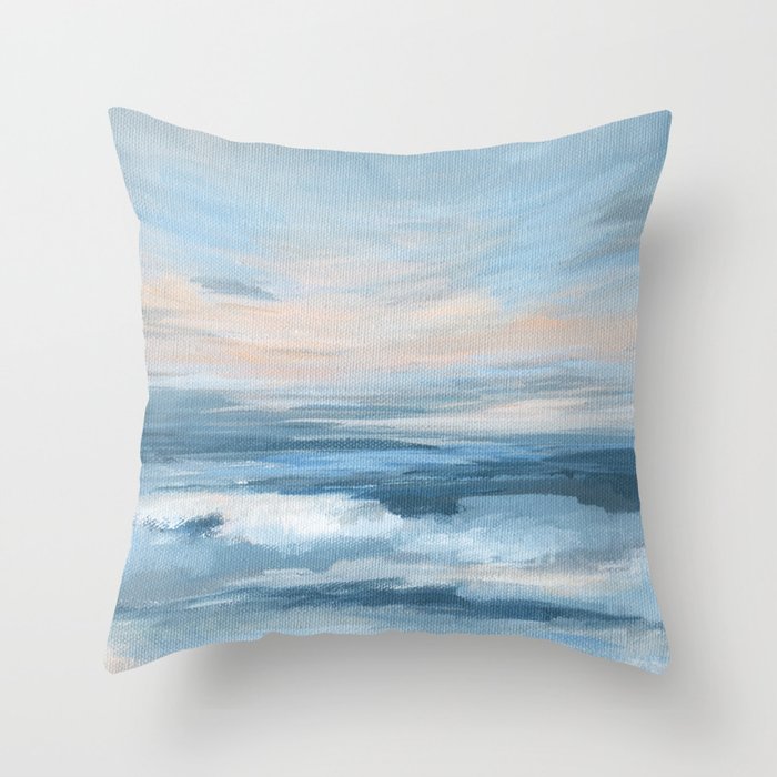 Low Tide - Blue & Coral Abstract Coastal Seascape Throw Pillow Gallery Image 6