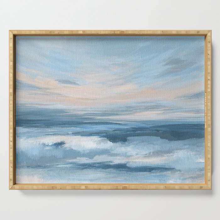 Low Tide - Blue & Coral Abstract Coastal Seascape Serving Tray Gallery Image 1