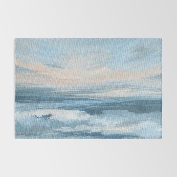 Low Tide - Blue & Coral Abstract Coastal Seascape Rug Gallery Image 2