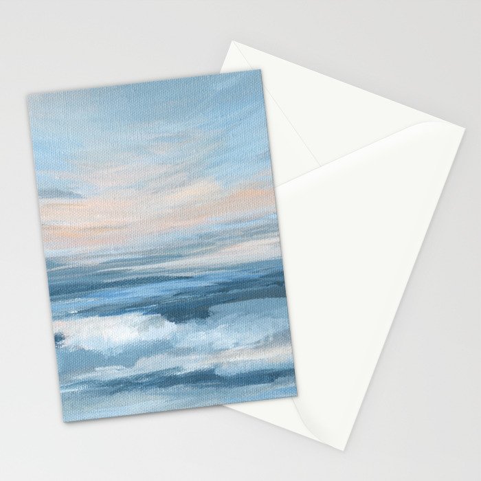 Low Tide - Blue & Coral Abstract Coastal Seascape Stationery Card Gallery Image 2