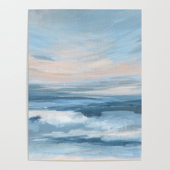 Low Tide - Blue & Coral Abstract Coastal Seascape Poster Gallery Image 1