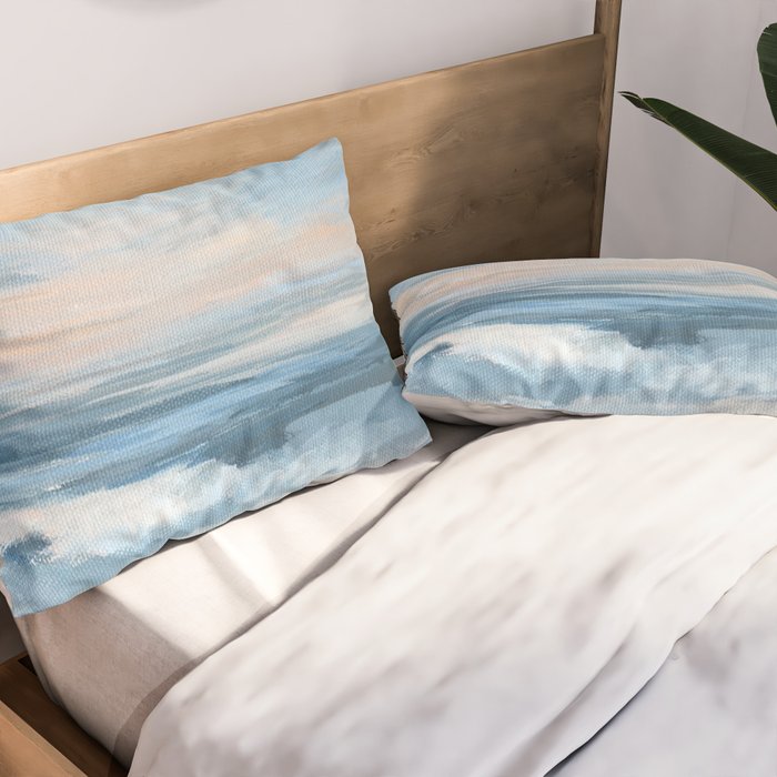 Low Tide - Blue & Coral Abstract Coastal Seascape Pillow Sham Gallery Image 2