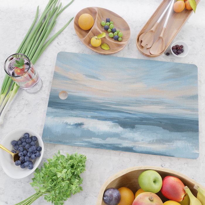 Low Tide - Blue & Coral Abstract Coastal Seascape Cutting Board Gallery Image 2